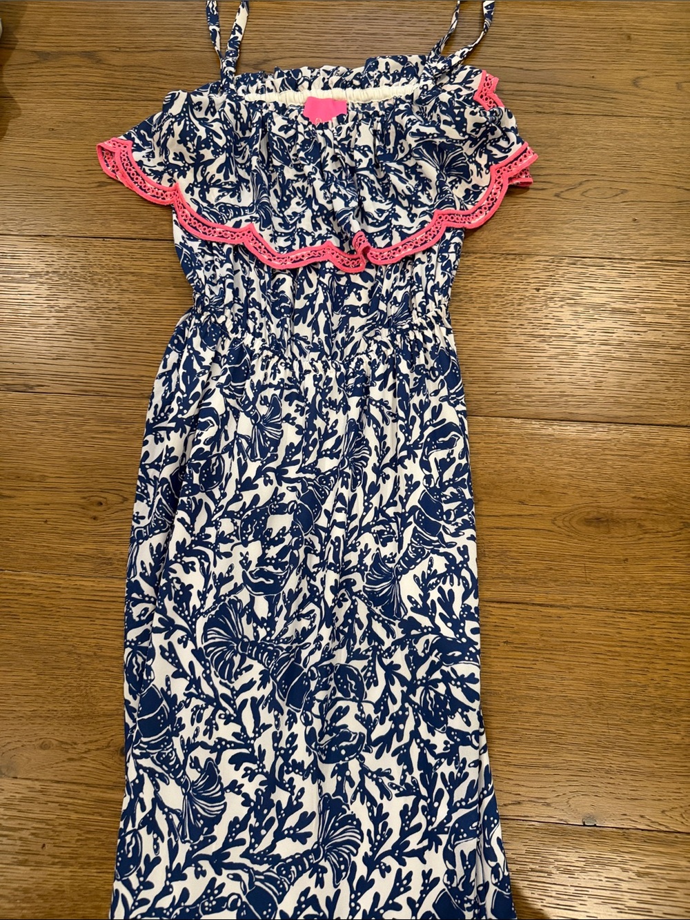 Lilly Pulitzer Navy and White Floral Maxi Dress with Pink Trim